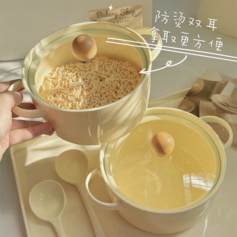 Milk fufu girl heart student dormitory instant noodle bowl with lid large capacity ceramic anti-scalding binaural rice bowl microwaveable Milk fufu girl heart student dormitory instant noodle bowl with lid large capacity ceramic anti-scalding binaural rice bowl microwaveable