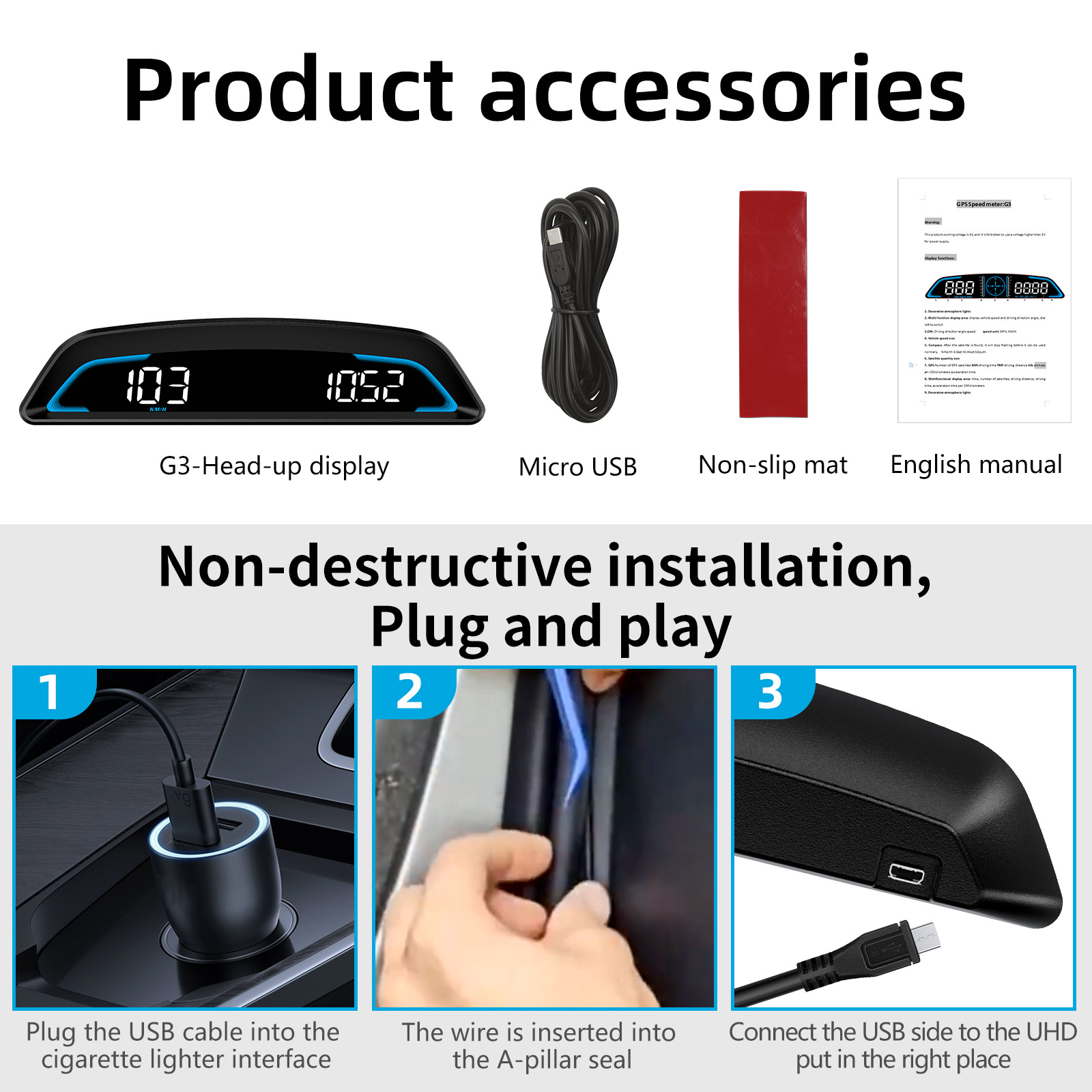 Hud Head-Up Display Gps Universal Head-Up Display High-Definition Hud Speedometer Warning Device Exclusively for Cross-Border Sales