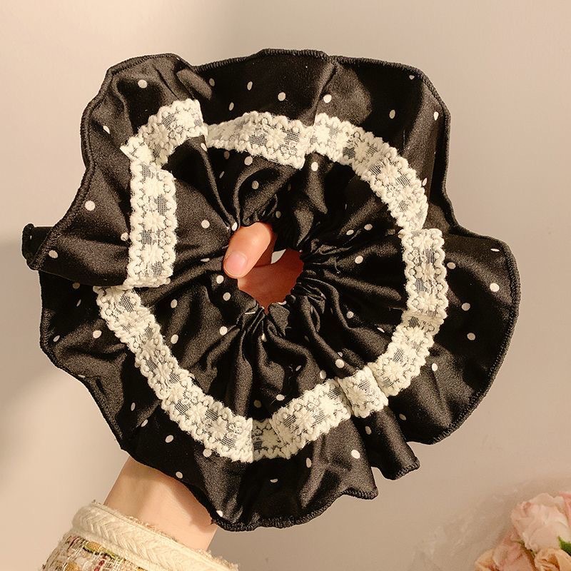 72#Black lace satin polka dots about 20cm