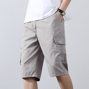 2025 New Arrival Cropped Pants Men's Summer Loose Straight Shorts Exterior Wear Multi-Bag 7-Cour Medium Pants Casual Pants Men's