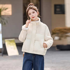 羊羔毛拼接立领短款羽绒服女2025冬款独特超好看气质保暖羽绒外套