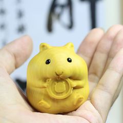 黃楊木雕手把件可愛吃貨倉鼠擺件茶台生肖工藝品手把件書房裝飾品