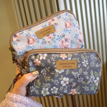 韩国卡通印花双拉链包大容量碎花手机包防水手腕可爱零钱包女手拎