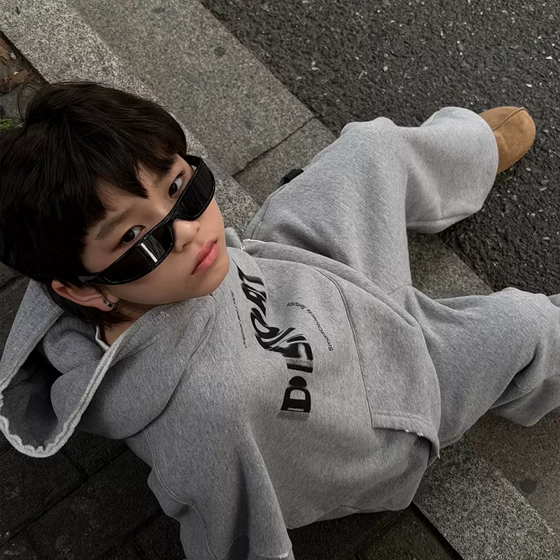 童装批发2025冬季加绒加厚连帽字母卫衣儿童韩版衣服男童百搭保暖