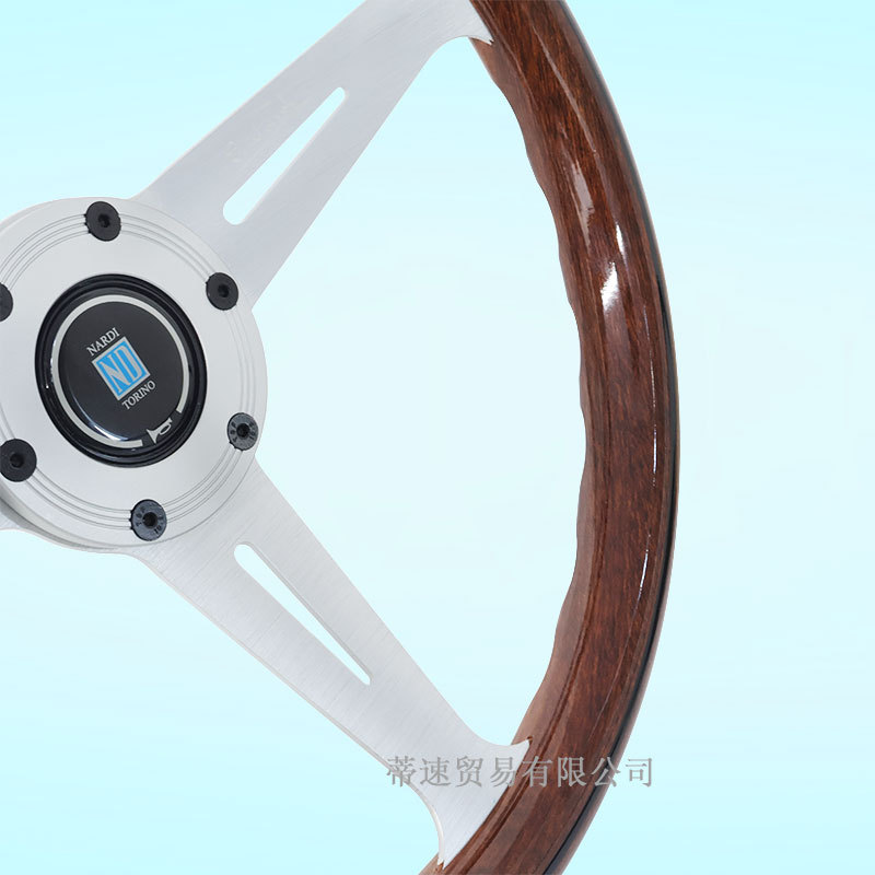 Cross-Border Best-Selling Nardi Modified 14-Inch 350mm Peach Wood Color Steering Wheel with Universal 74mm Hole Spacing and Aluminum Horn Cover