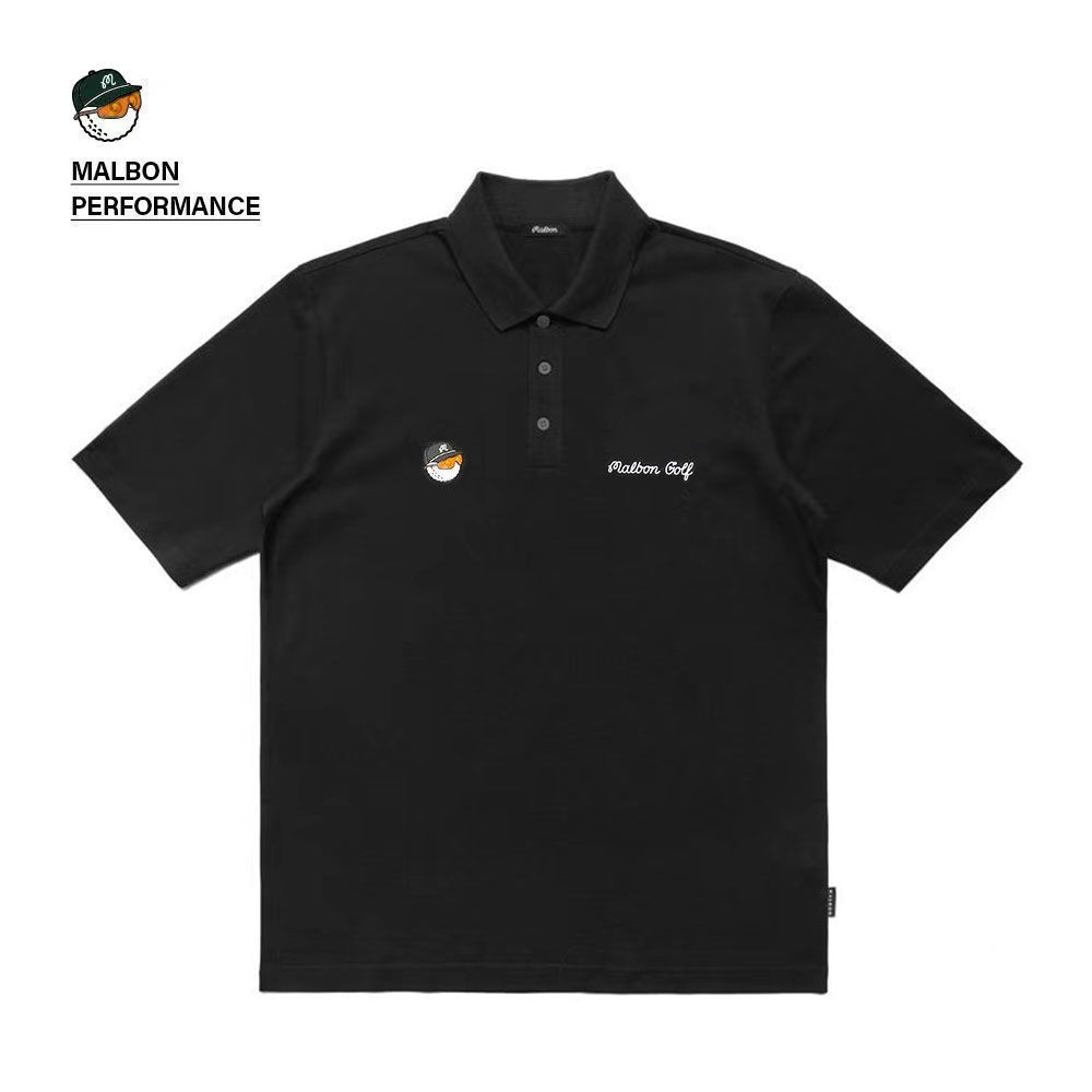 Malbon Golf Golf Ice Silk Short-Sleeved Men's T-Shirt Polo Stand Collar Quick-Drying Sweatshirt Black Off-White