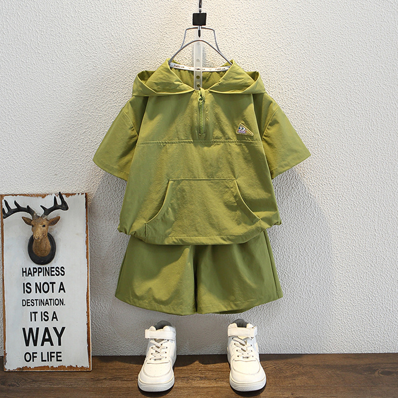 7935 traje de manga corta de verano para niños 2025 nuevo estilo para niños estilo occidental de moda verano delgado traje de dos piezas para niños bebé