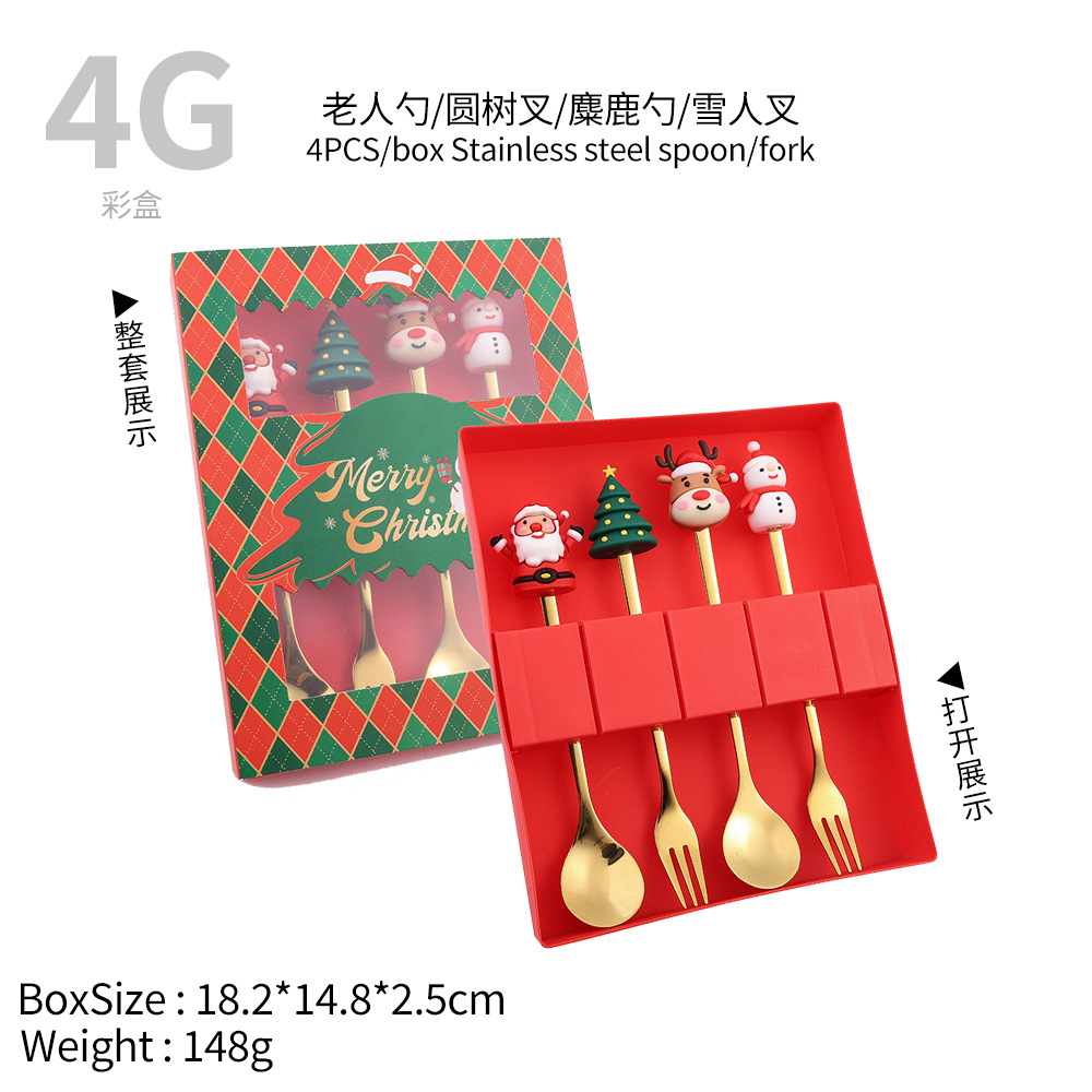 S Christmas Spoon Cubertería Set de postres Spoon Tree Doll Fruit Fork Santa Claus regalos de vacaciones