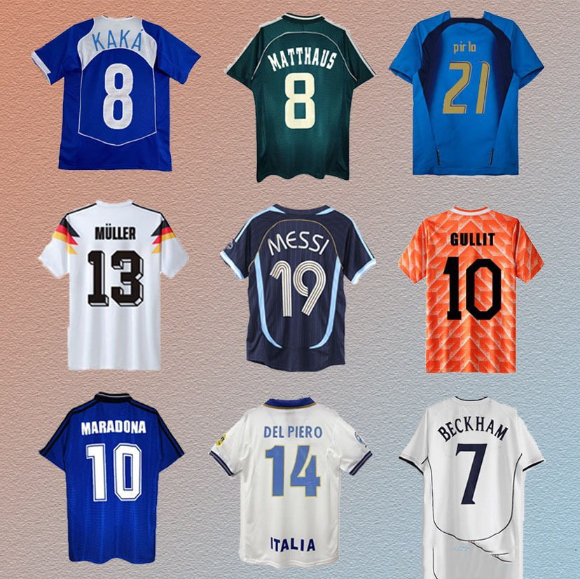 Wholesale of vintage football jerseys from Argentina, Brazil, England, Netherlands, Germany, Italy, and Portugal