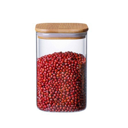 tanque de almacenamiento de vidrio de alto borosilicato de cocina de alta calidad té cereales dulces de bambú cubierta de madera sellado tanque de almacenamiento cuadrado
