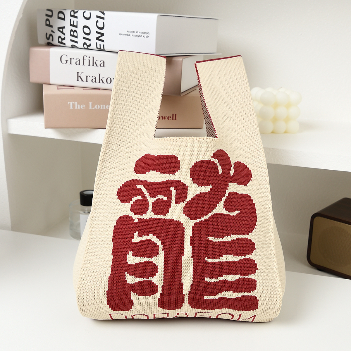 Die Loong Lucky New Year Geschenk gestrickte weibliche koreanische Version vielseitige Straße rote Handtasche Achselhöhle Einkaufstasche_voghion.com