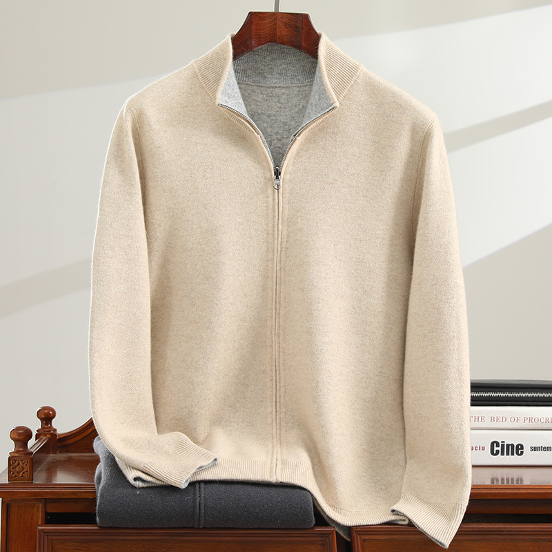 Autumn and Winter New Style Cashmere Reversible Thickened Warm Stand-Up Collar Sweater Men's Business Fashion Loose Jacket Cross-Border Sale