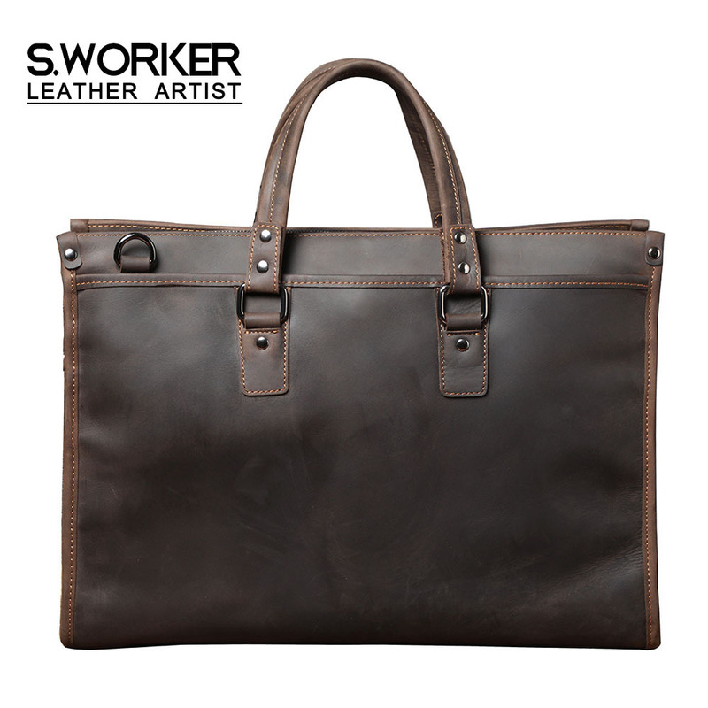 Siwo Kraft Men's Business Large Capacity Genuine Leather Laptop Bag Shoulder Crossbody Briefcase