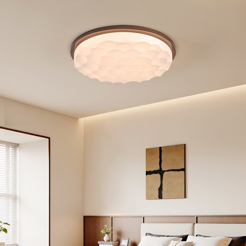 Luz de la sala de estar estilo antiguo color nuez rectangular luz principal de la sala de estar estilo japonés retro protección de ojos dormitorio luz de techo 461L