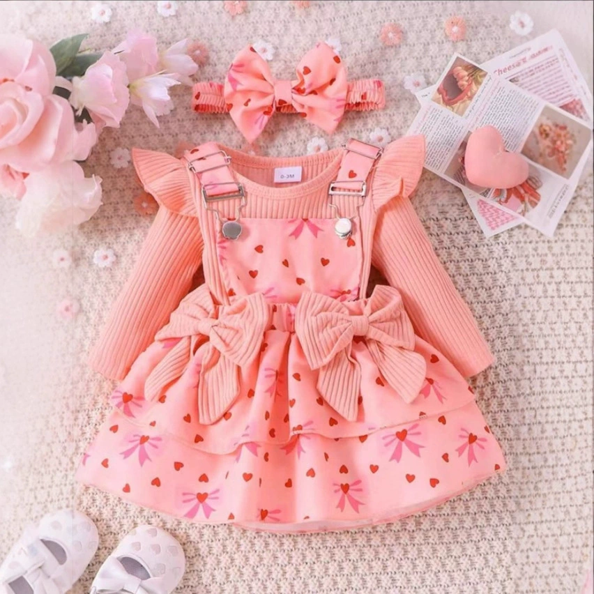 Korean Baby Girl Heart Suit, Flying Sleeves, Butt-Covering Clothes + Suspender Skirt, Soft and Cute Children's Clothing, Wholesale from Manufacturers