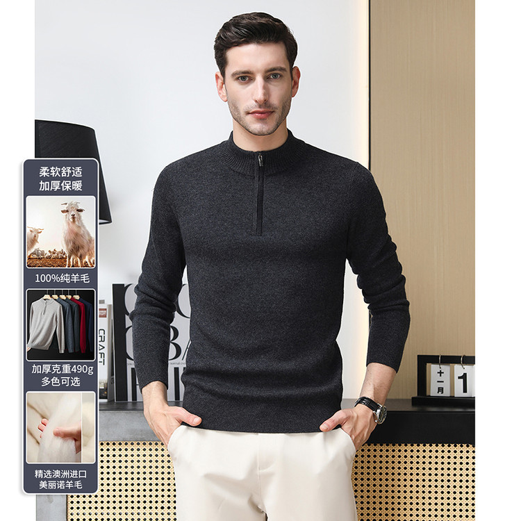 Suéter de hombre simple pullover cremallera de moda casual base de comercio exterior popular suéter de invierno de otoño de manga larga