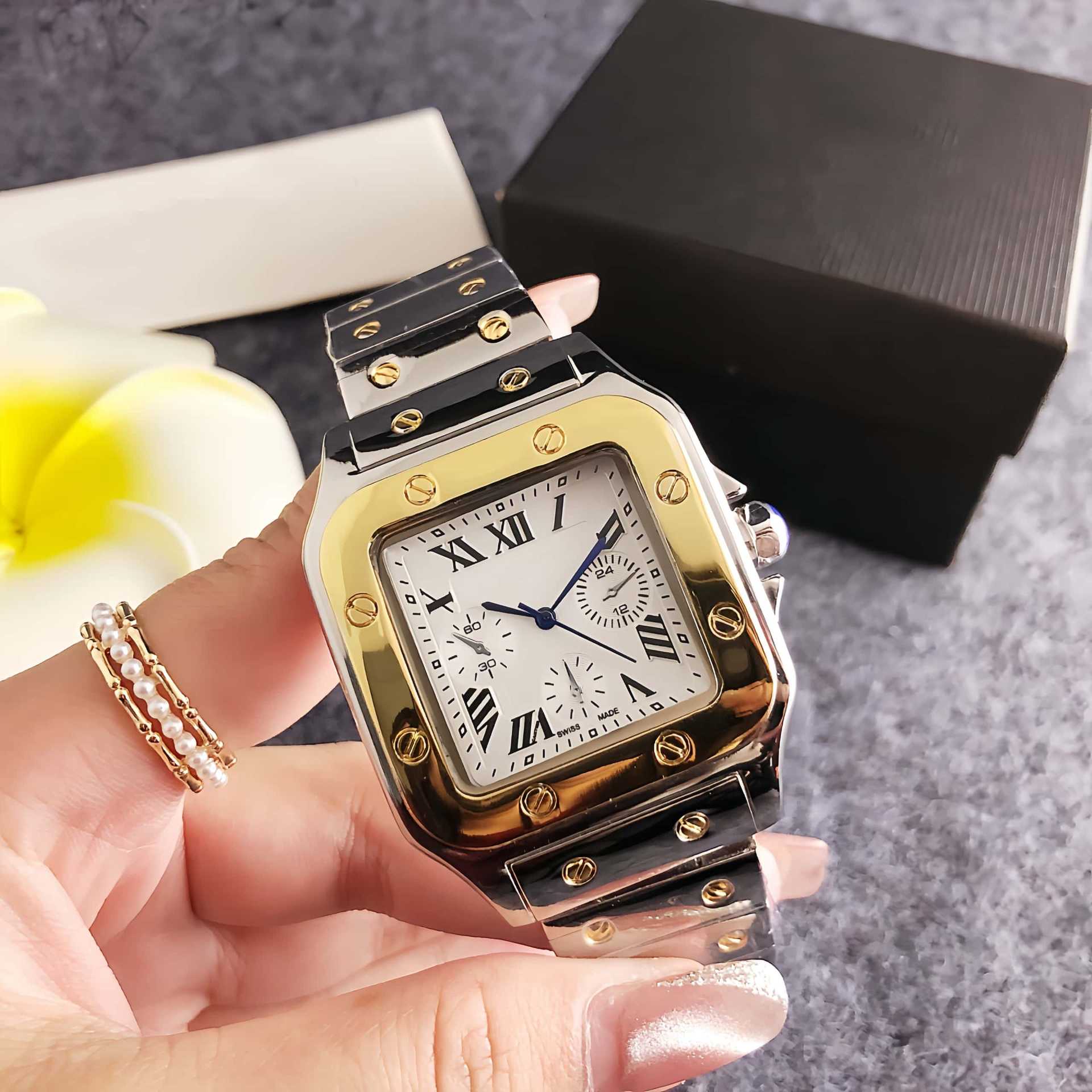 Square Santos Ultra-Thin Digital Fashion Watch Waterproof Roman Three-Eye Chronograph Quartz Couple Waterproof Watch