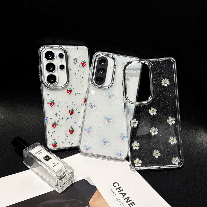 Suitable for Samsung S26Ultra Glitter Phone Case S24 Fresh Style A34 Japanese Floral Fashion S25 Protective Cover