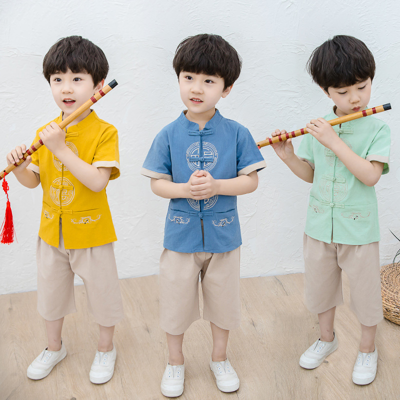 男童夏季唐装透气固色国风演出服表演服礼服两件套夏装新款童套装