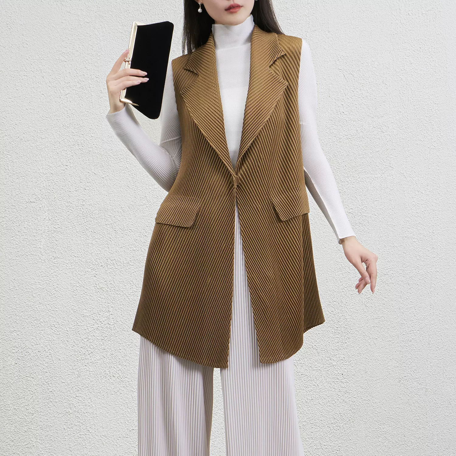 复古西装马甲背心时尚百搭女装秋季褶皱修身马夹无袖显瘦背心外套