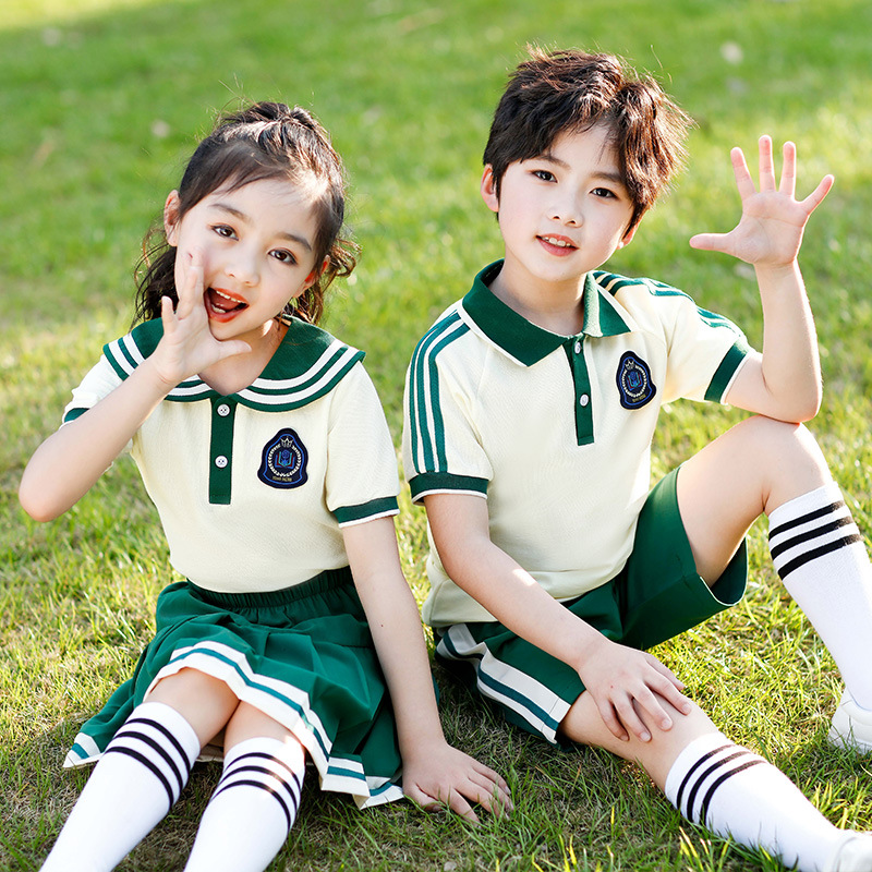 小學生校服夏裝短袖套裝英倫風畢業照服裝運動班服幼兒園園服夏季