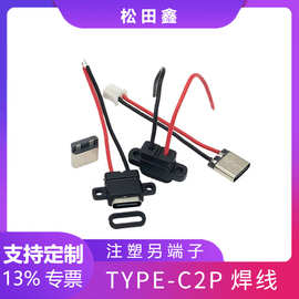 TYPE-C母头充电2焊点带线电动牙刷充电座玩具仪器type-c2p连接器