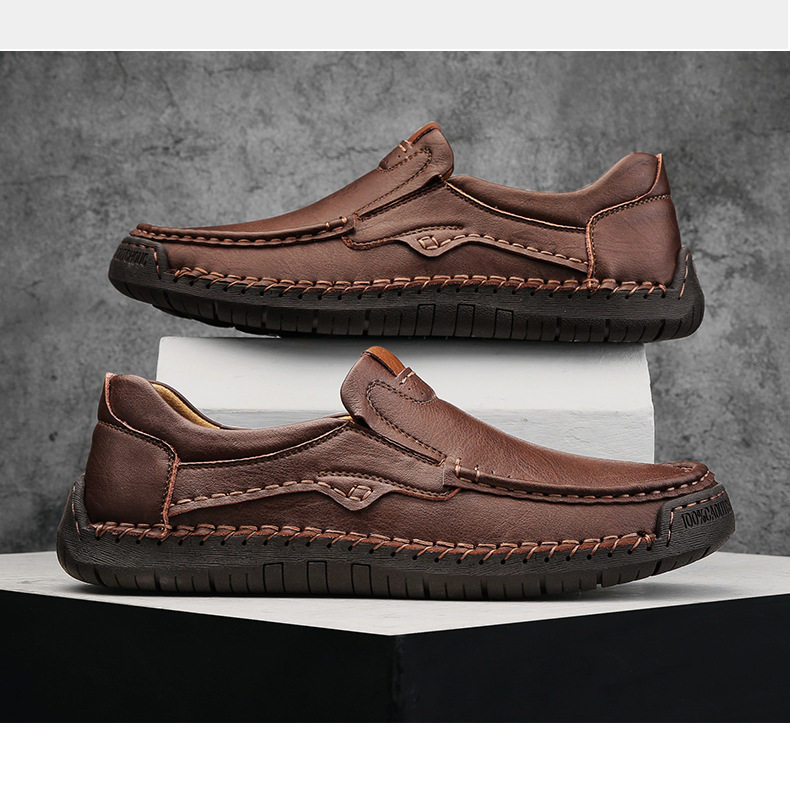 Giày lười nam da tổng hợp mũi tròn đế bằng, giày slip-on cỡ lớn may chỉ thủ công — 9918 Màu đen, 9918 nâu nhạt, 9918 nâu đậm chi tiết 3