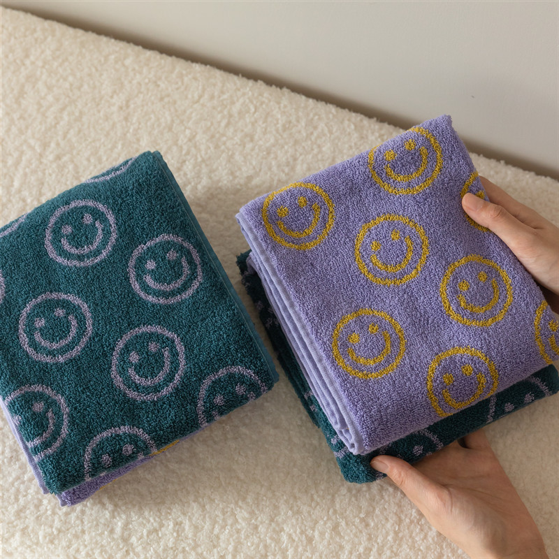 New Smiley Combed Cotton Face Towel Color-matching Comfortable Fabric Face Towel Wash Towel Homestay Yarn-dyed Cotton Bath Towel