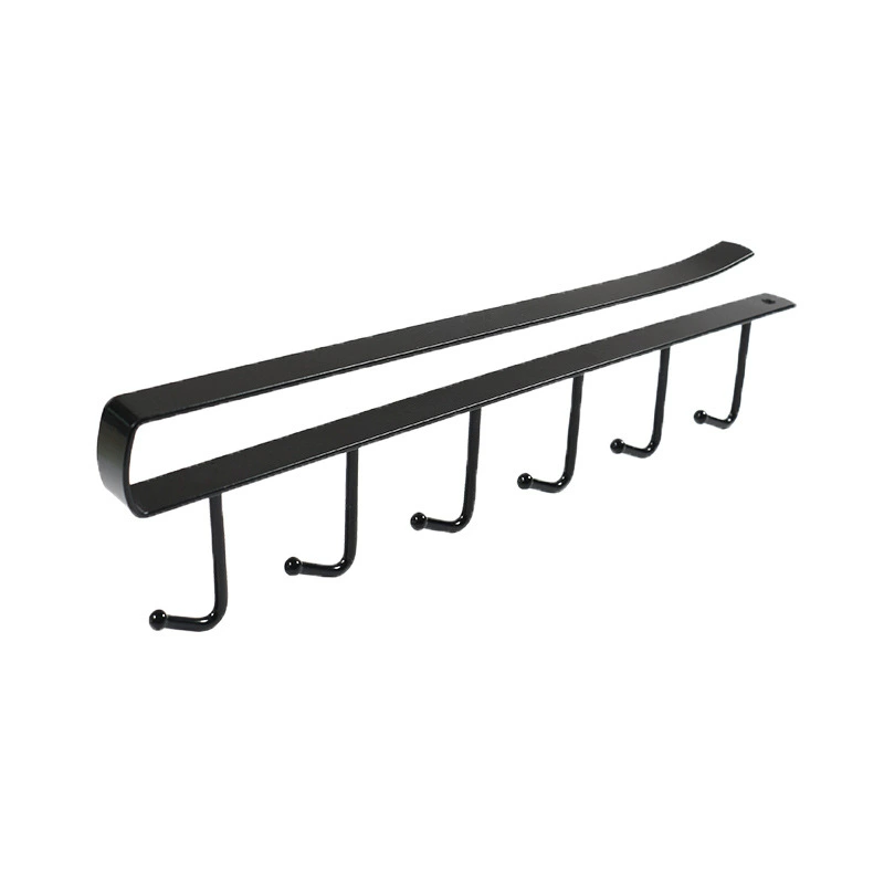 Under-Cabinet Hook Rack, 6-Hook Iron Organizer, Black or White, Space-Saving Kitchen Storage