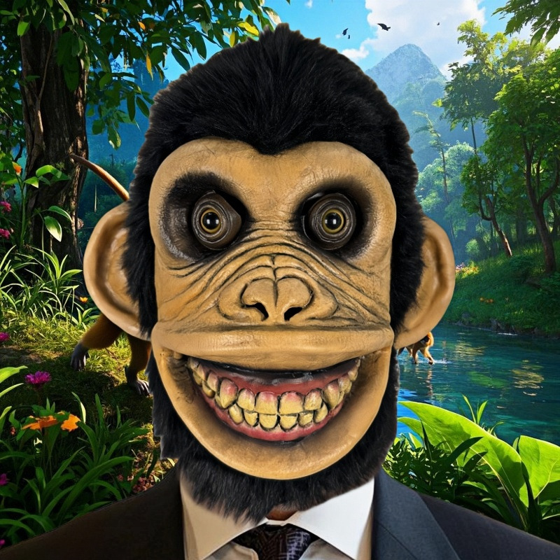 2025 Halloween nueva máscara de látex animal orangutan transmisión en vivo extraña Cos artefacto animal monstruo manga de cabeza de mono