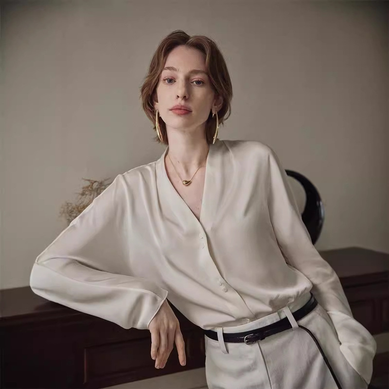 Heavy Stretch Double Joe Loose Long-sleeved Silk Shirt Women's French Style Smoke Sleeve Mulberry Silk high quality White Shirt Heavy Stretch Double Joe Loose Long-sleeved Silk Shirt Women's French Style Smoke Sleeve Mulberry Silk high quality White Shirt