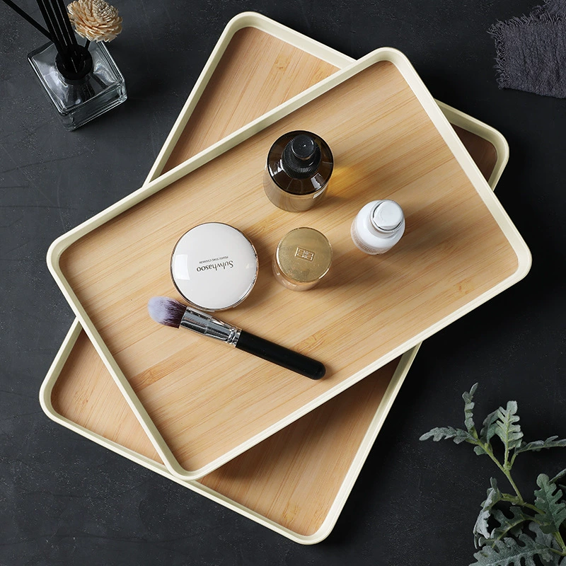 希尔 Bamboo pattern Japanese kitchen tea tray rectangular household living room put tea cup wood grain melamine tea tray cup drag tray