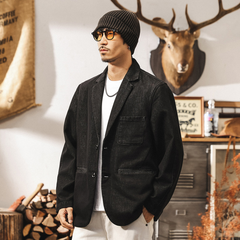 American Retro Denim Washed Suit Jacket Denim Jacket Men's Spring and Autumn Light Mature Work Clothing Loose Casual Suit Men