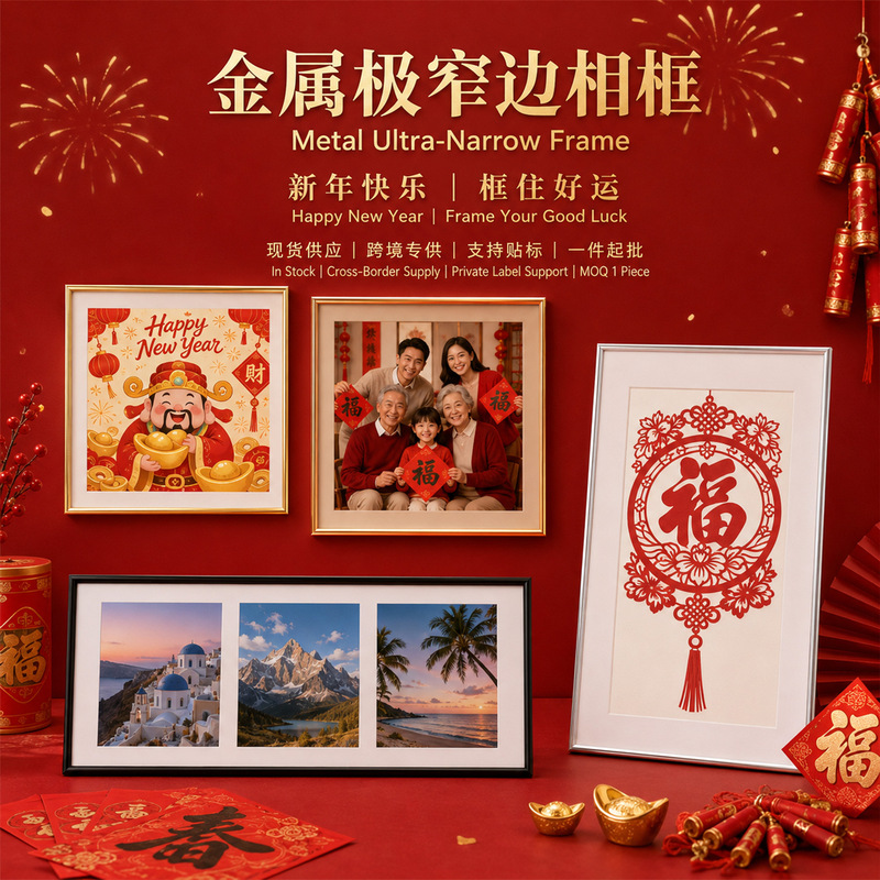 New Year Aluminum Alloy Photo Frame, New Chinese Style Calligraphy and Painting Mounting Metal Frame, Spring Festival Home Decoration Frame Display Stand New Year Aluminum Alloy Photo Frame, New Chinese Style Calligraphy and Painting Mounting Metal Frame, Spring Festival Home Decoration Frame Display Stand