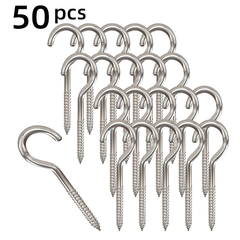 For Cross-Border Use6 #   5cm Light Hooks 50Pcs/Pack Heavy-Duty Large Screw Hooks Ceiling Silver Black Gold 2inch Hook Cup Hooks