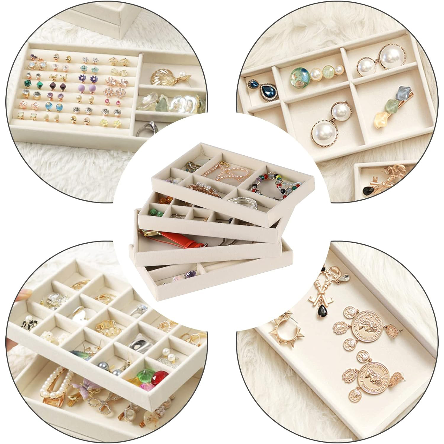 Bandeja de almacenamiento de joyas Bandeja de franela Pendientes Anillo Collar Caja de almacenamiento Caja de joyería Soporte