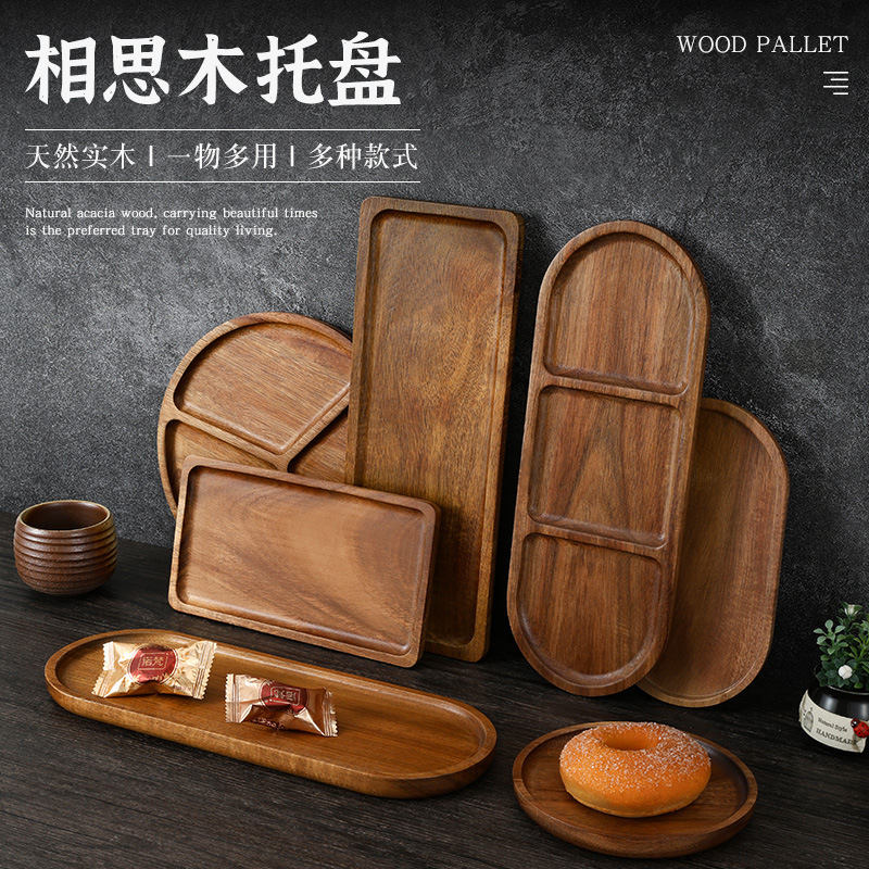 bandeja de madera alrededor de platos de bocadillos horno de plato de té japonés de madera sólida cubiertos de madera caseros platos de madera de pastel rectangulares