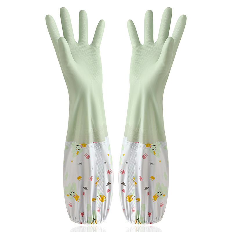 Guantes de lavado de platos de cocina más veludo grueso de goma látex guantes de lavado de ropa impermeable guantes de calor alargados
