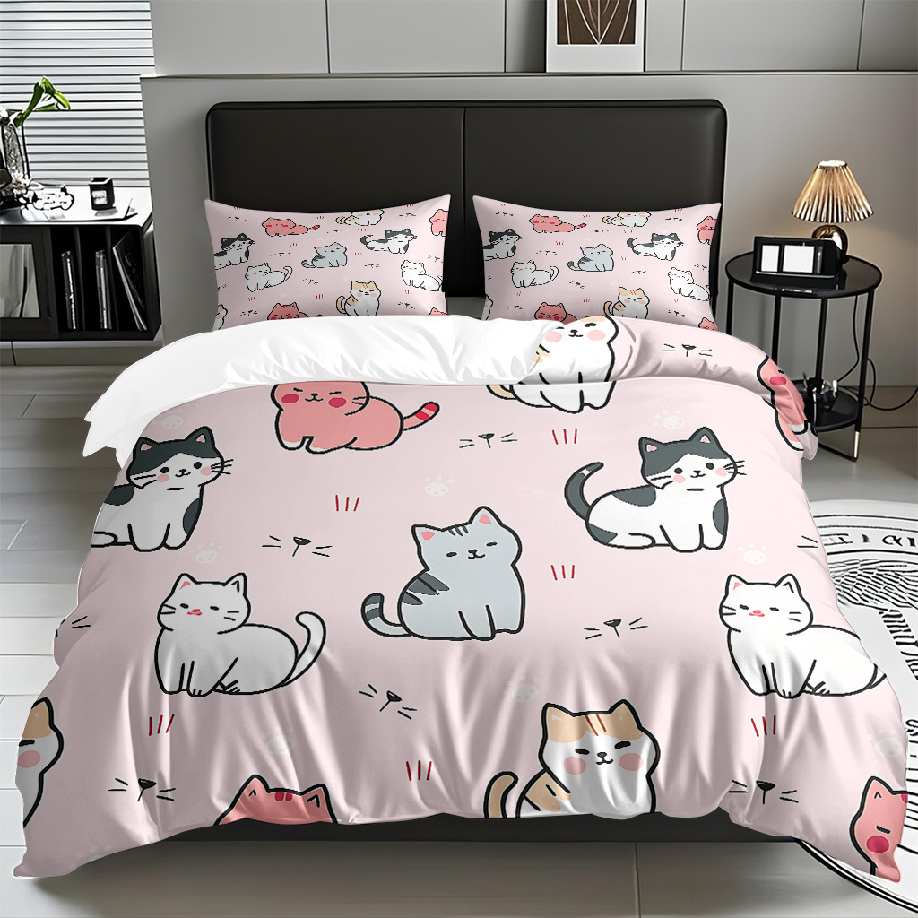 TEMU / JIT impresión digital de dibujos animados kit de edredón de gato abrasivo pro-piel transpirable fábrica textil directo