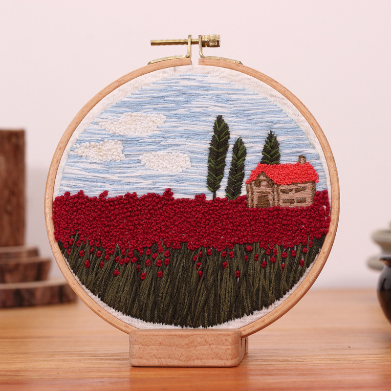 Bordado paisaje DIY bordado hecho a mano material paquete kit cielo árboles flores y plantas tela Europea traje de costura