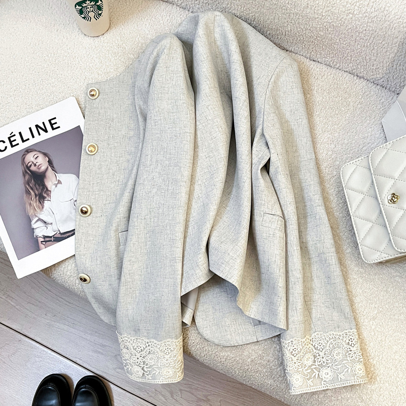 Beige Elegant Small Fragrance Jacket for Women 2025 Spring & Fall New Lace Splicing French Celebrity High-End Short Top