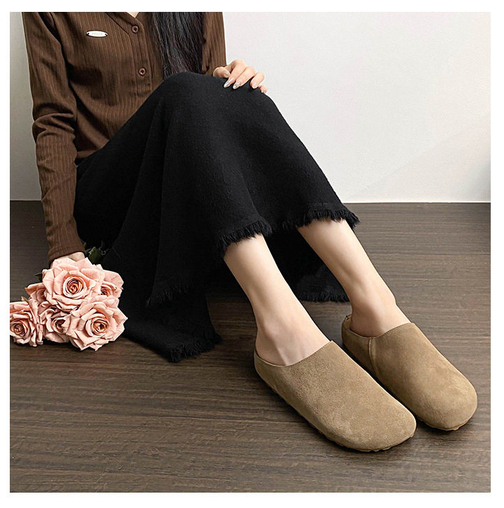 Dép lê nữ bít mũi đế dày mũi rộng phong cách Birkenstock, gót 3 cm — Màu caramel, Màu kaki, Màu mơ chi tiết 27