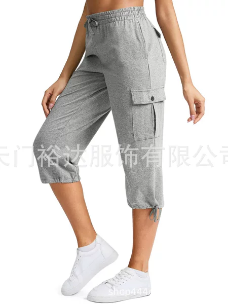 Amazon Cross-Border New European and American Style Cropped Pants with Pockets and Drawstring Waist, Women's Loose Casual Pants