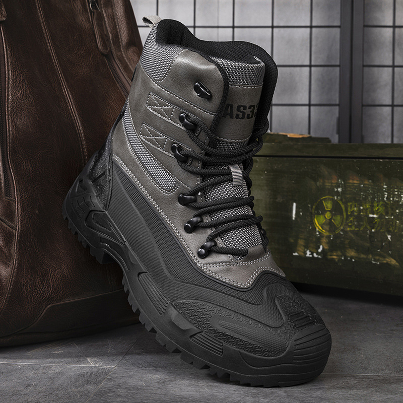 Otoño 2023 transfronterizo más tamaño de los hombres nuevos zapatos de senderismo de alta superior sin encaje transpirable antideslizante resistente al desgaste entrega de una sola pieza