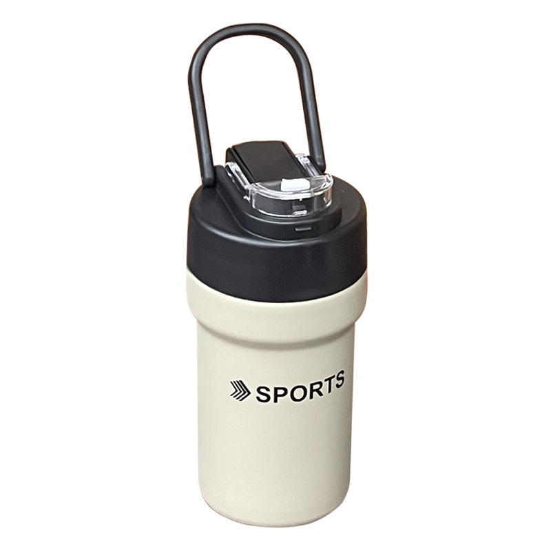 Taza termo de café conveniente de las mujeres de alto diseño de la taza de agua sentido nicho niños bebida doble taza portátil al aire libre con paja