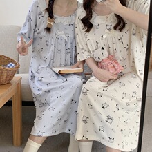 睡裙夏季网红直播ins风睡衣女宽松版加肥大码绉布短袖家居服外单