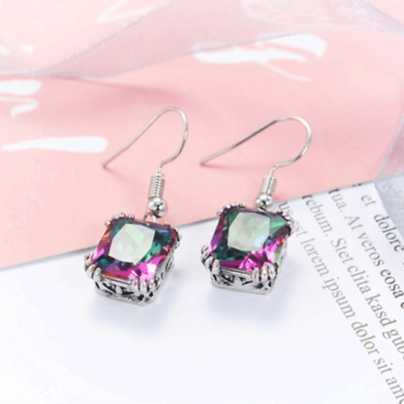 Retro Square Alloy Inlay Artificial Crystal Women's Earrings Necklace 1 Set display picture 4