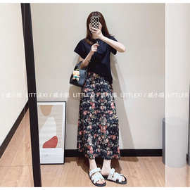 三宅2025夏季新款高端复古印花半身裙女宽松休闲舒适高腰褶皱长裙