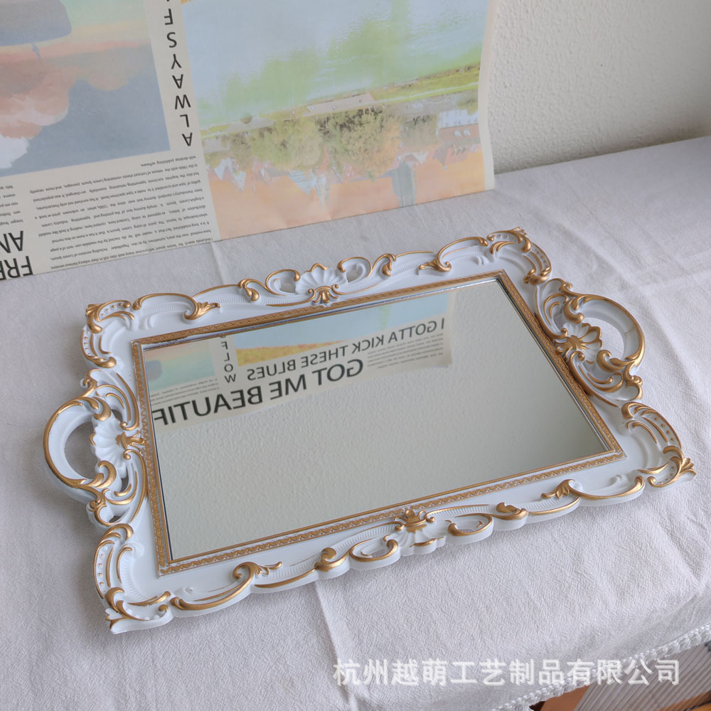 Bandeja de espejo de vidrio retro estilo europeo, estilo "ins", decoración para sala de estar, para aromaterapia, exhibición de joyería, bandeja de almacenamiento.