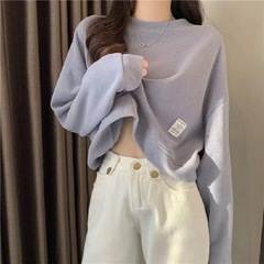 婦人服の新型2024の爆発物の衛衣と春の韓国版のゆったりしている百合の純色は底を打って外に長袖の短い上着を着ます。